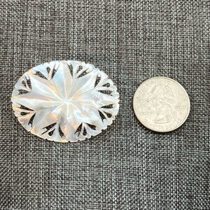 Vintage Bethlehem MOP Brooch Pin 2 In Oval Intricate Carved Shell Retro Elegant